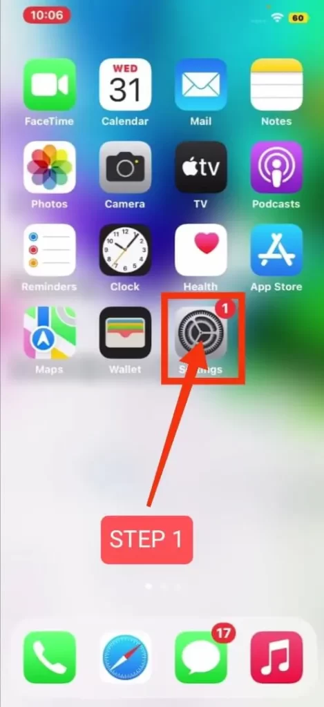 click settings on iphone